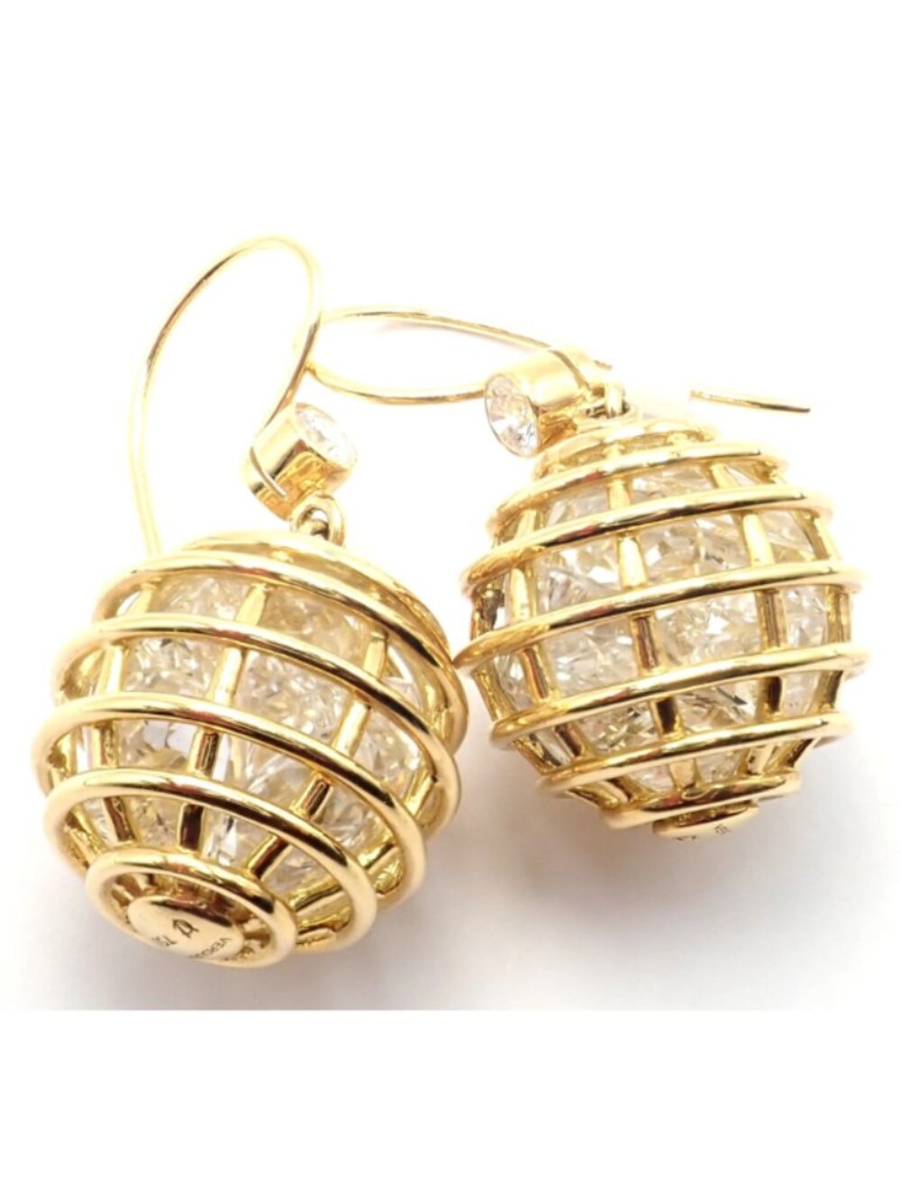 Authentic! Verdura 18k Yellow Gold Diamond Rock Crystal Caged Dropped Earrings